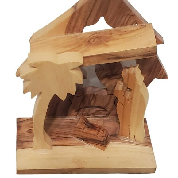 Olive Wood Nativity Ornament Hand Carved Manger Christmas Mary Joseph Baby Jesus - Picture 9 of 12